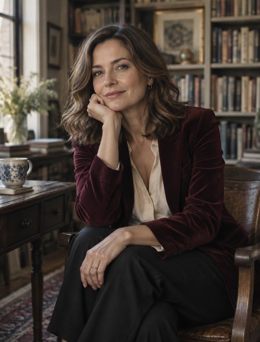 Novelist Elena Marlowe in her study